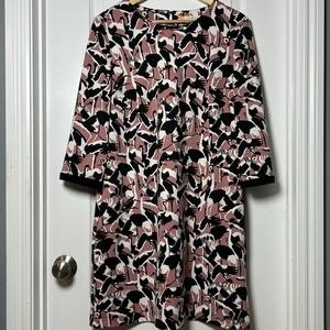 Ted Baker London Crane Print 3/4 Sleeve Swing Shift Dress Quiet Luxury Style